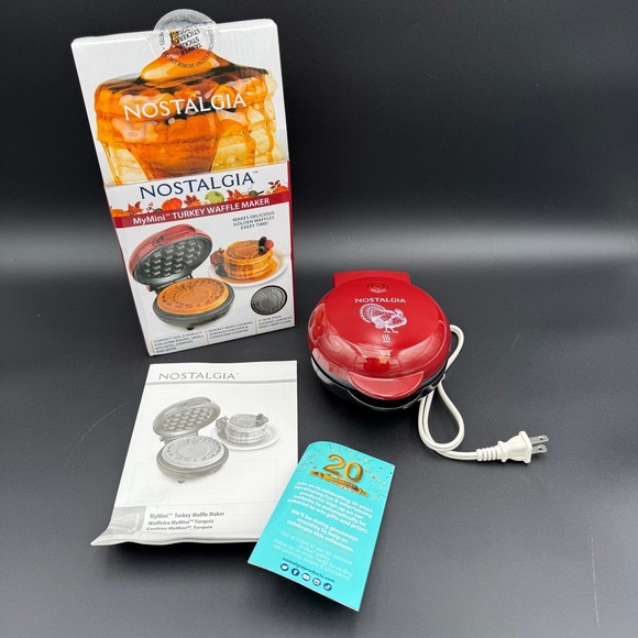 Nostalgia MyMini Turkey Waffle Maker 5 Inch Red Thanksgiving Holiday Open Box - Picture 2 of 16
